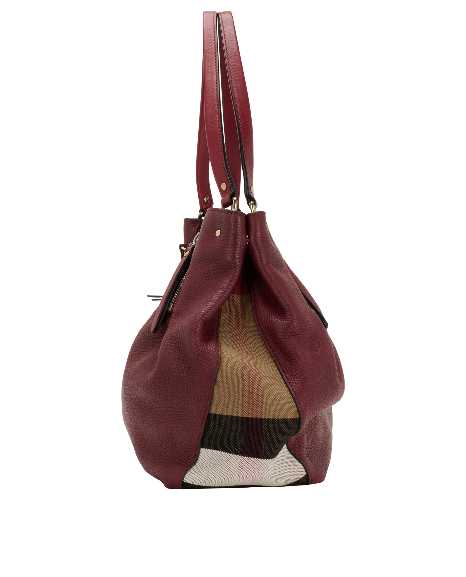 Vintage Check Shoulder Bag, &pound;210, Handbags, Burgundy, Leather, Side view